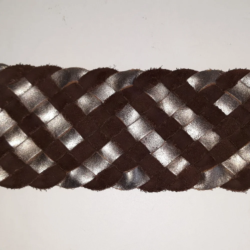 Fossil brown suede & metallic leather braided belt L